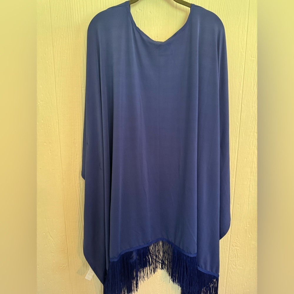 NWT/ NWOT Maui Mamas Elegant Blue Fringe Swim Cover Up Kimono One Size - Picture 2 of 4